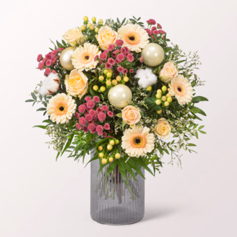 Premiumstrauß Zauberhaft mit Premiumvase & Halloren Kugeln