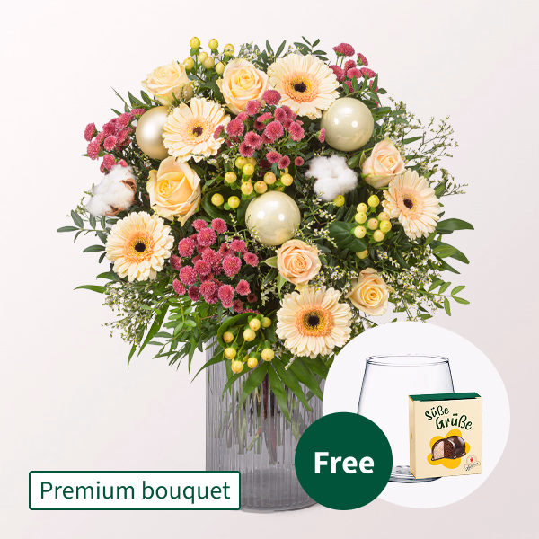 Premium Bouquet Zauberhaft with Premium Vase & Halloren Balls