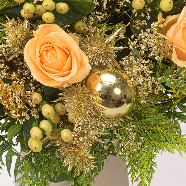 Premiumstrauß Goldglanz mit Premiumvase & Halloren Kugeln
