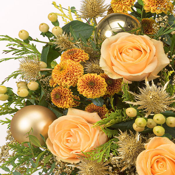 Premiumstrauß Goldglanz mit Premiumvase & Halloren Kugeln