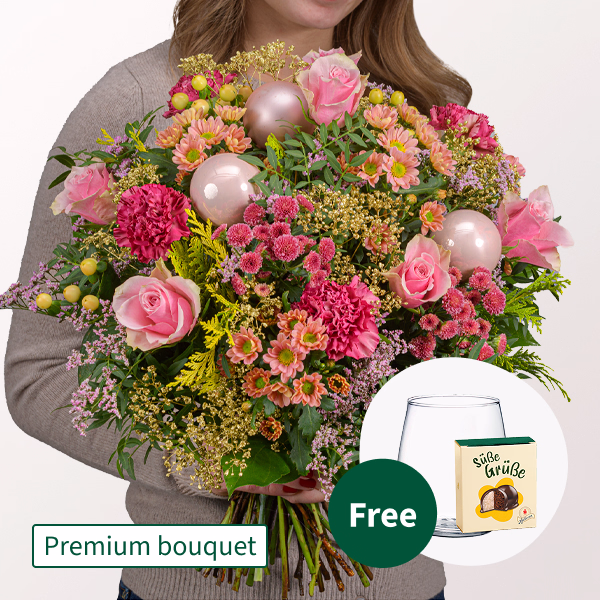 Premium Bouquet Feliz Navidad with Premium Vase & Halloren Balls