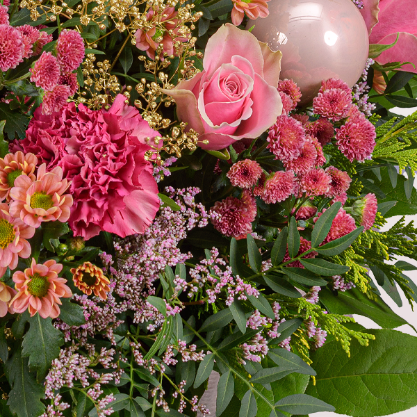 Premiumstrauß Feliz Navidad mit Premiumvase & Halloren Kugeln