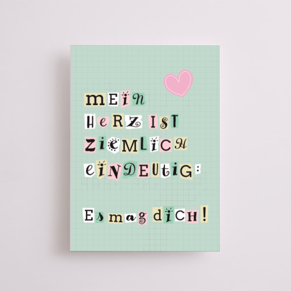 Motivkarte „Mein Herz ist ziemlich eindeutig - Es mag dich“