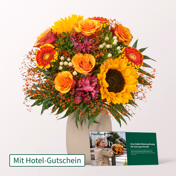 Blumenstrauß Landliebe & Hotelgutschein mit Hotel-Gutschein & Vase