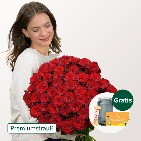 Premiumstrauß Paris mit Premiumvase & Ferrero Giotto 3er & Teaballs