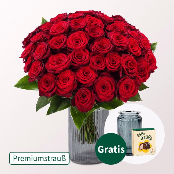 Premiumstrauß Paris mit Premiumvase & Halloren Kugeln