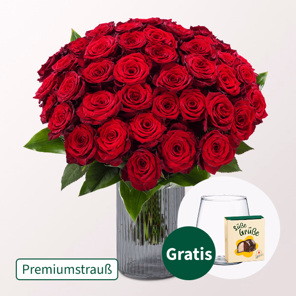 Premiumstrauß Paris mit Premiumvase & Halloren Kugeln