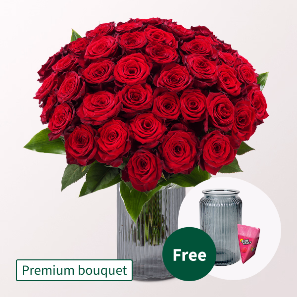 Premium Bouquet Paris with Premium Vase & SunLolly Raspberry
