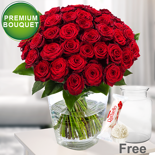 Premium Bouquet Paris with premium vase & Ferrero Raffaello