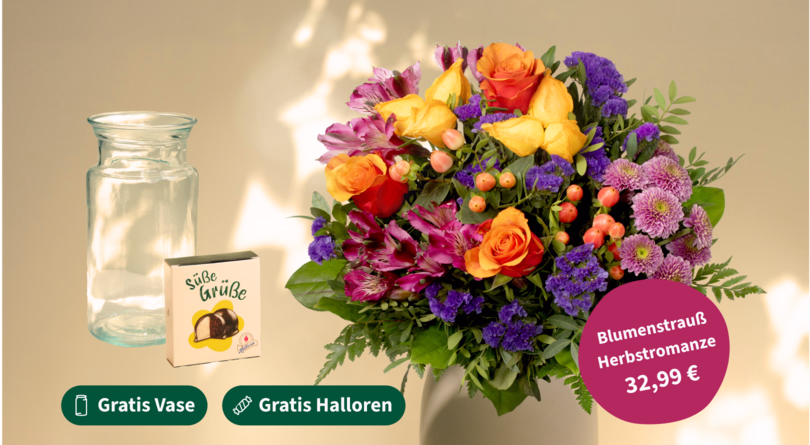 Blumenstrauß Herbstromanze mit 2 Gratis Geschenken für 32,99 €