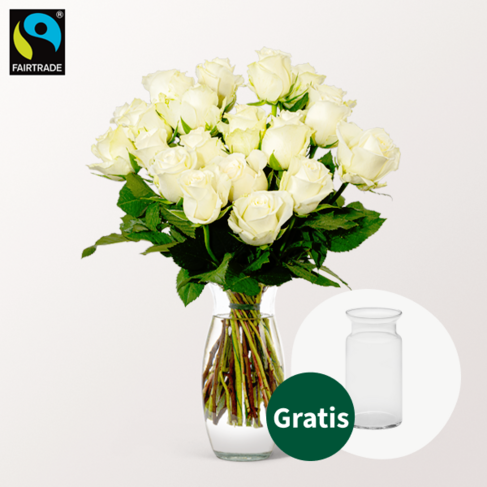 20 weiße Fairtrade Rosen im Bund