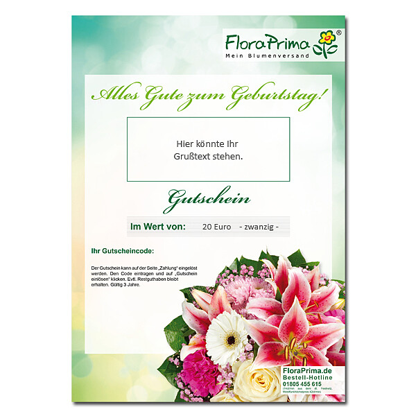 Digitaler Blumengutschein Alles Gute zum Geburtstag Blumen Online