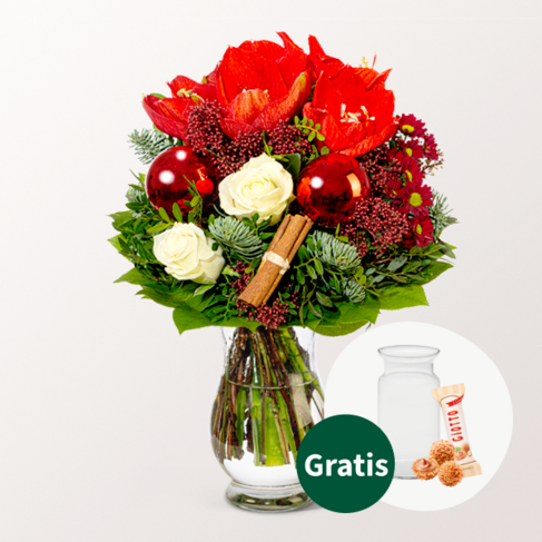 Blumenstrauss Weihnachtsglanz Mit Vase 2 Ferrero Rocher Blumen Online Verschicken Auf Floraprima De